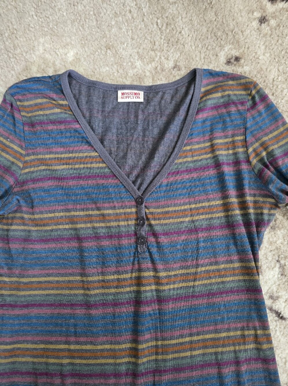 Mossimo Supply Co. Multistripe V-Neck Henley Tee in Blue, Purple, Gold